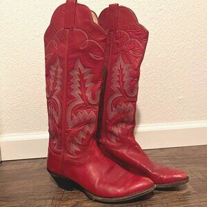Vintage Crimson Red Leather Tall Western Cowboy Boots